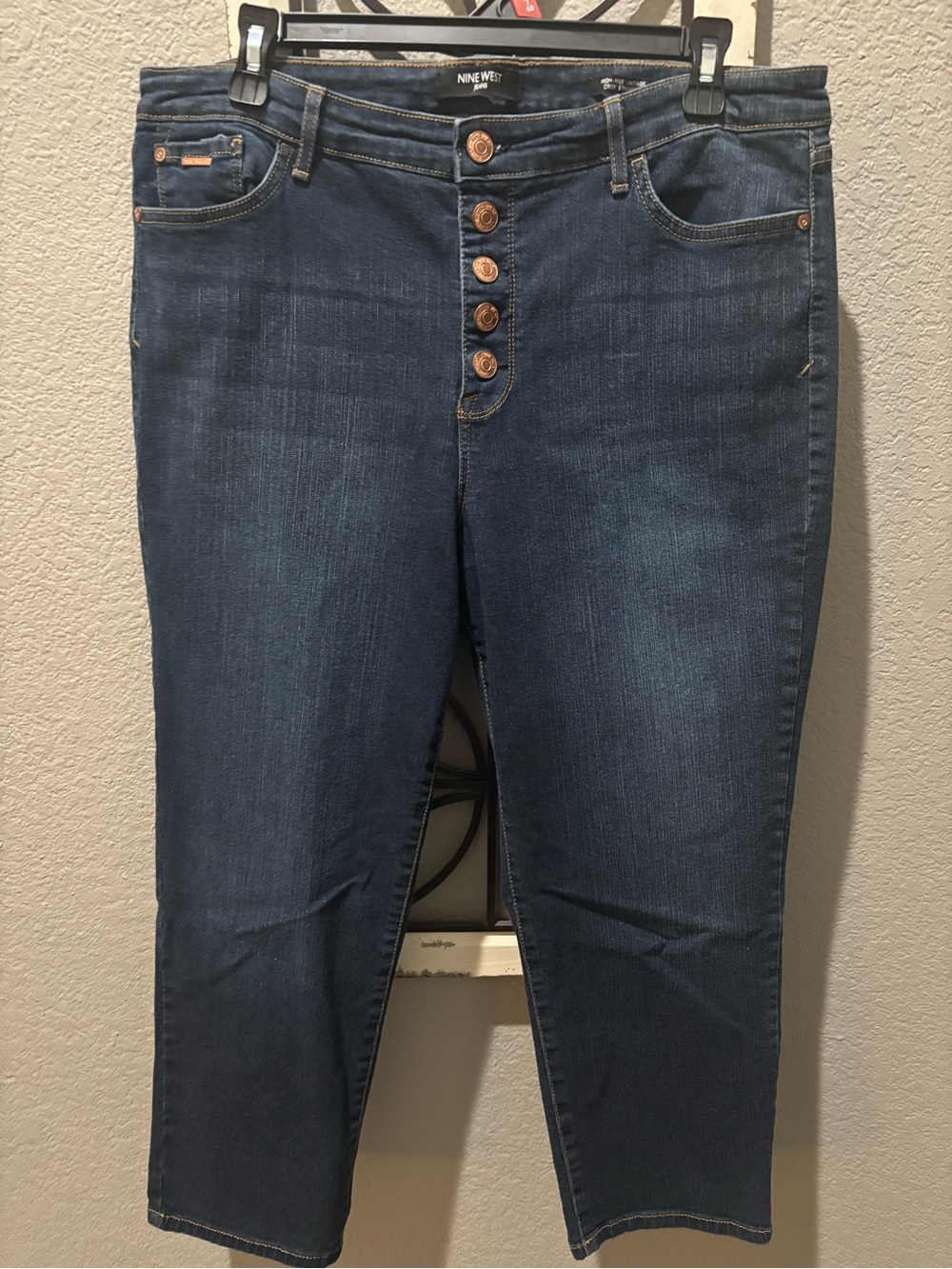 Nine West Dark Blue Ankle Button-Fly Jeans